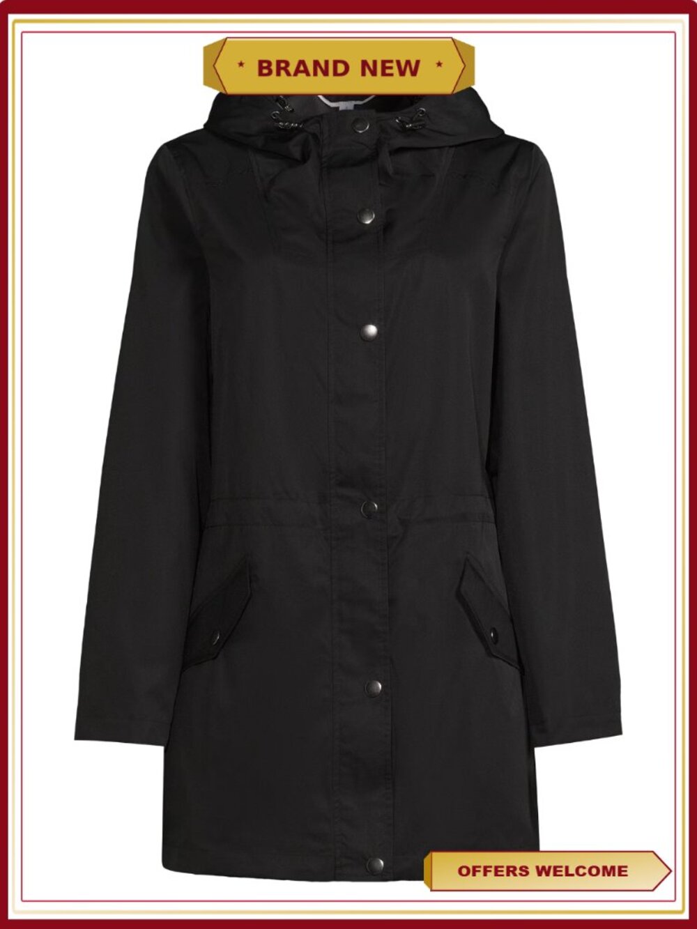 Lightweight Anorak Jacket with Hood Cinched Waist Snap Button Zip Closure - Picture 4 of 4